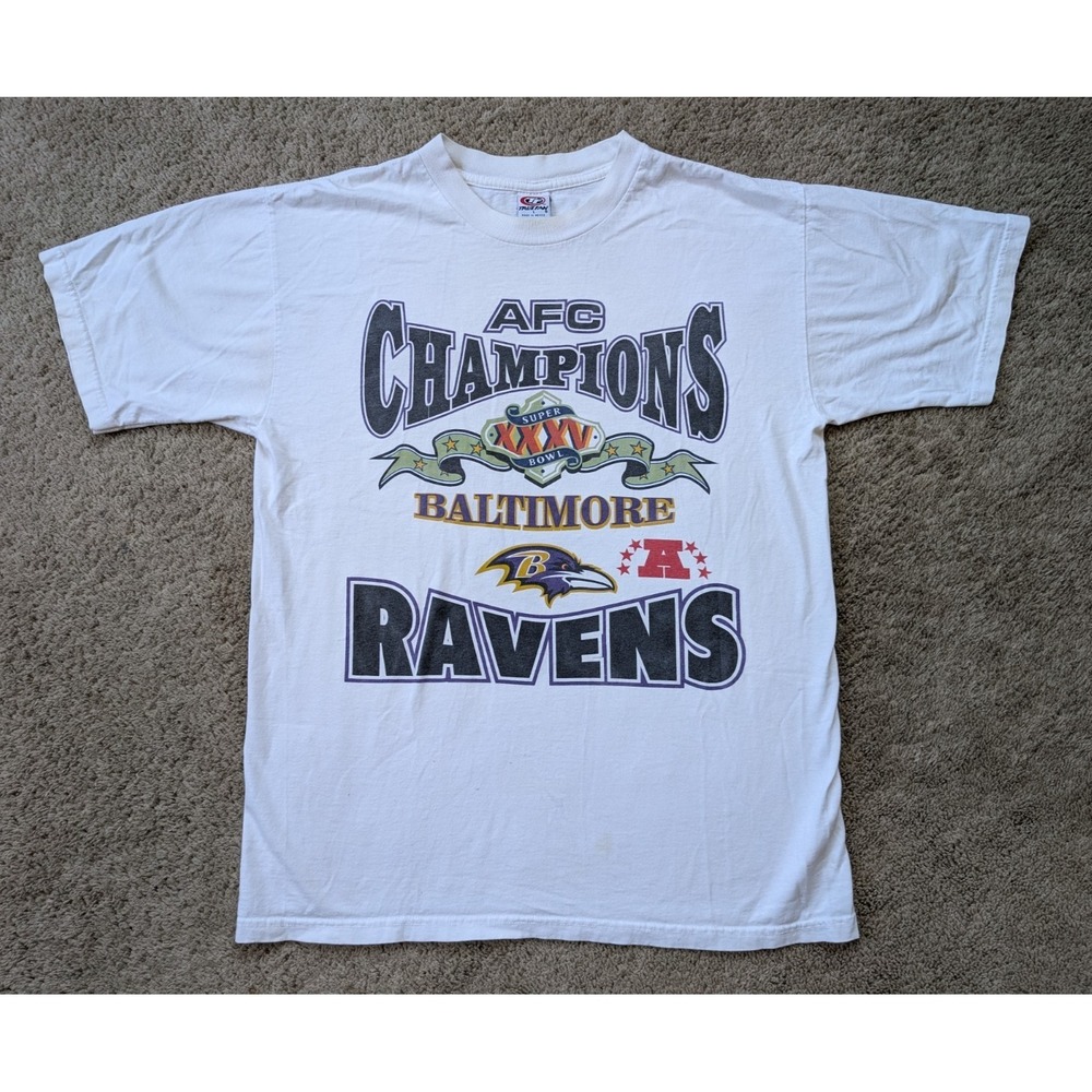 READ‎ Vintage Baltimore Ravens Shirt Mens Large Super Bowl XXXV White NFL 2000